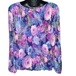 RD and koko pleated floral lined top, long sleeve, elastic wrist size S